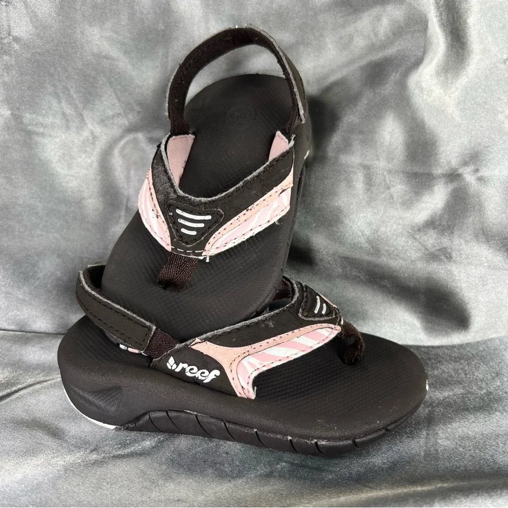 Reef Toddler Girls Lil Slap‎ II Flip Flops Size 3 / 4 Slingback Brown Pink Beach